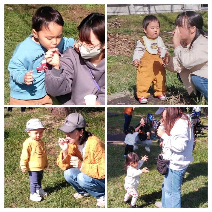 シャボン玉をする子どもたち