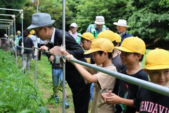 公園内に放ったホタルを観察する大人と子どもたち