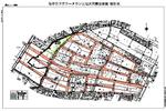 取手市フラワータウン土地区画整理事業設計図。区域界と区画道路と水路と公園を図示している。