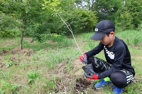 群馬県利根郡みなかみ町にて植林活動する取手市内小学生