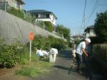 5名の会員のみなさんが市道の除草作業をしている写真